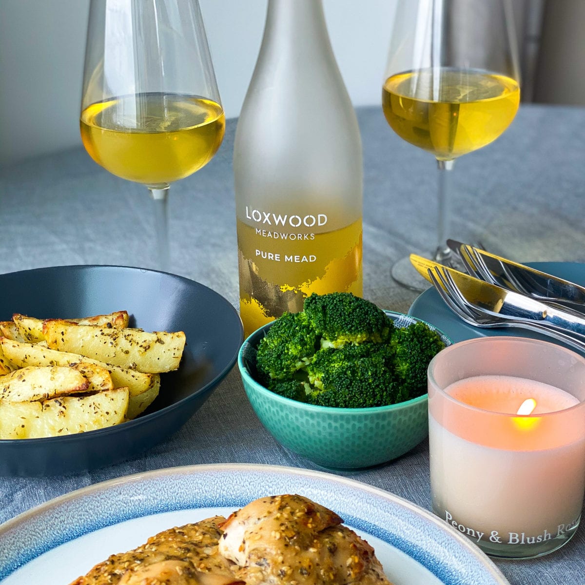 Honey Mustard Chicken Recipe from Food Worth Celebrating and Loxwood Meadworks Pure Mead.